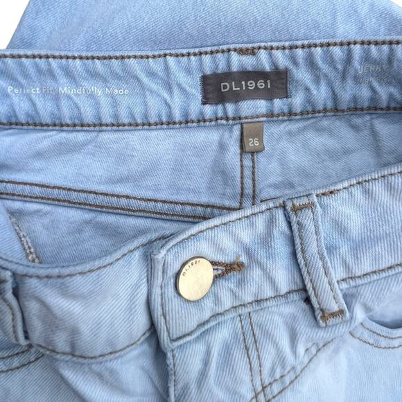 DL1961 Jeans Jerry High Rise Vintage Straight Leg Blue Light Wash Raw Hem Sz 26 - Picture 13 of 16